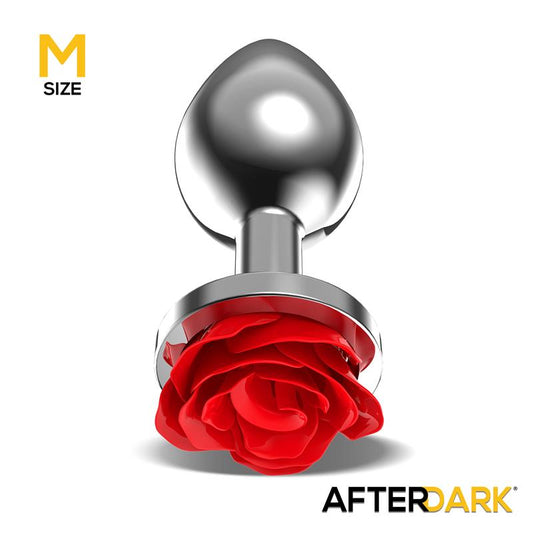 AFTERDARK Plug Anal de Metal con Rosa Roja en la Base Talla M