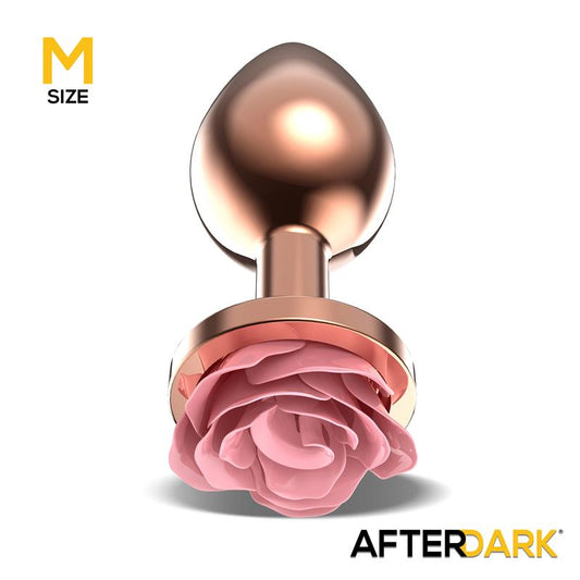AFTERDARK Plug Anal de Metal Oro Rosa con Rosa Rosa en la Base Talla M