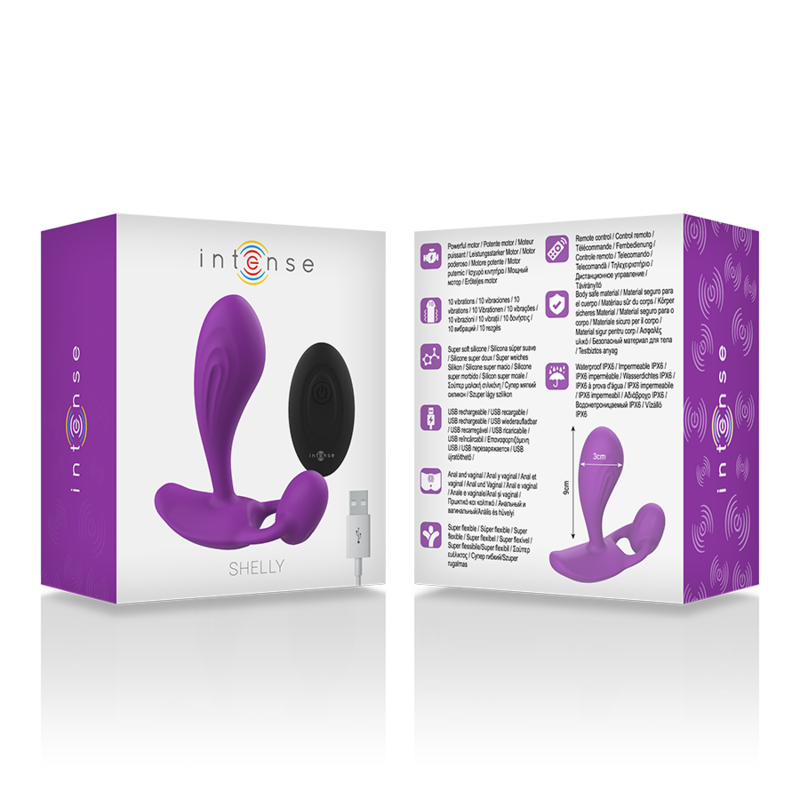 INTENSE Shelly Duo Anal-Perineo, Vaginal-Clítoris Remoto Morado