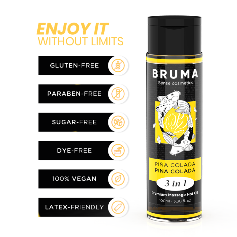 BRUMA Aceite de Masaje Premium Efecto Calor Sabor Piña Colada 100 ml