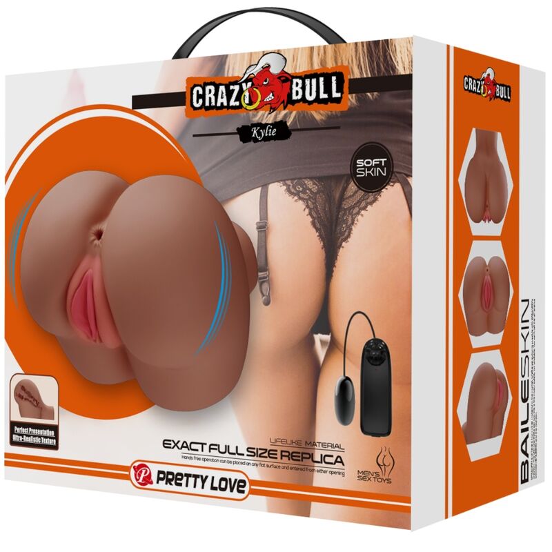 PRETTYLOVE CRAZY BULL Kylie Trasero Vibrador con Vagina y Ano Realístico Natural Control Remoto