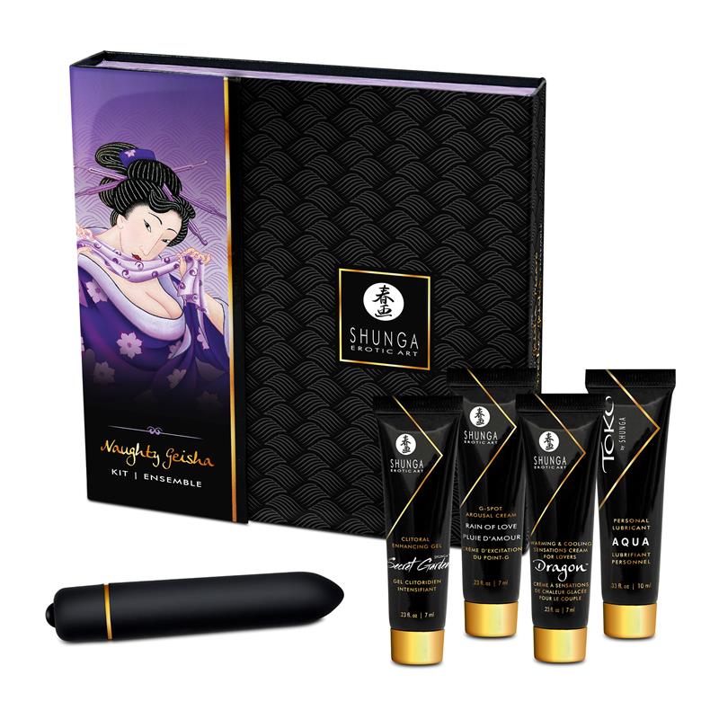 Kit erótico Secretos de una Geisha – Aceite de masaje, vela íntima y lubricante sensual