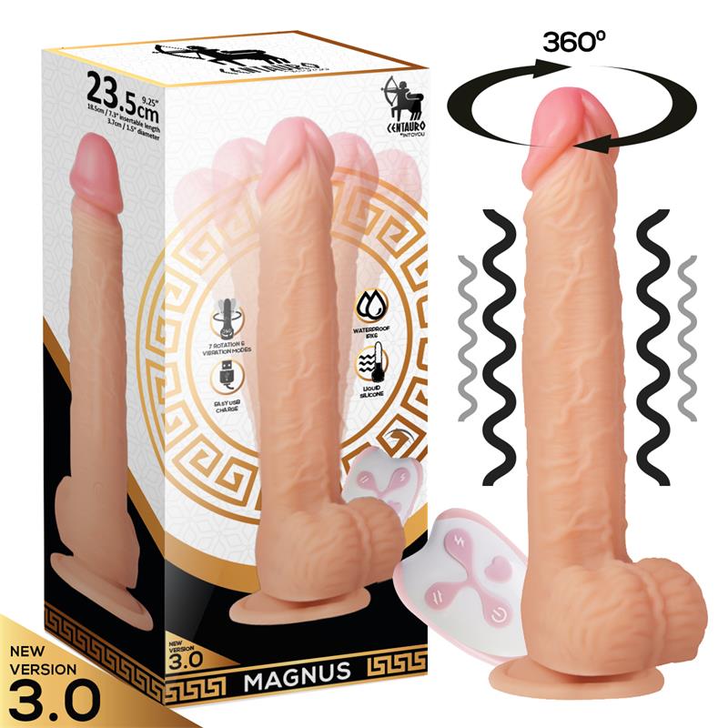 CENTAURO Magnus 3.0 Dildo Realista Vibrador y Rotador Control Remoto Silicona Líquida