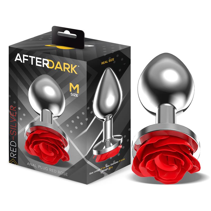 AFTERDARK Plug Anal de Metal con Rosa Roja en la Base Talla M