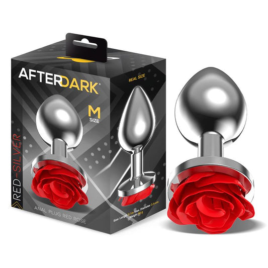 AFTERDARK Plug Anal de Metal con Rosa Roja en la Base Talla M