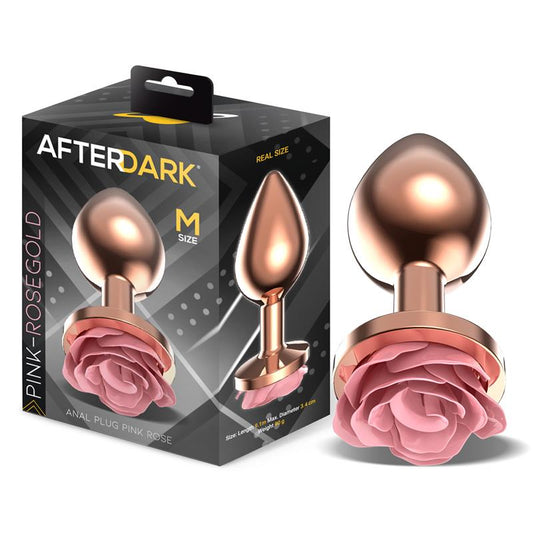 AFTERDARK Plug Anal de Metal Oro Rosa con Rosa Rosa en la Base Talla M
