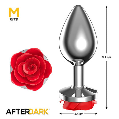 AFTERDARK Plug Anal de Metal con Rosa Roja en la Base Talla M