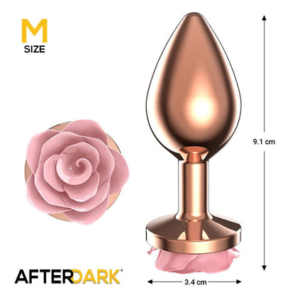 AFTERDARK Plug Anal de Metal Oro Rosa con Rosa Rosa en la Base Talla M