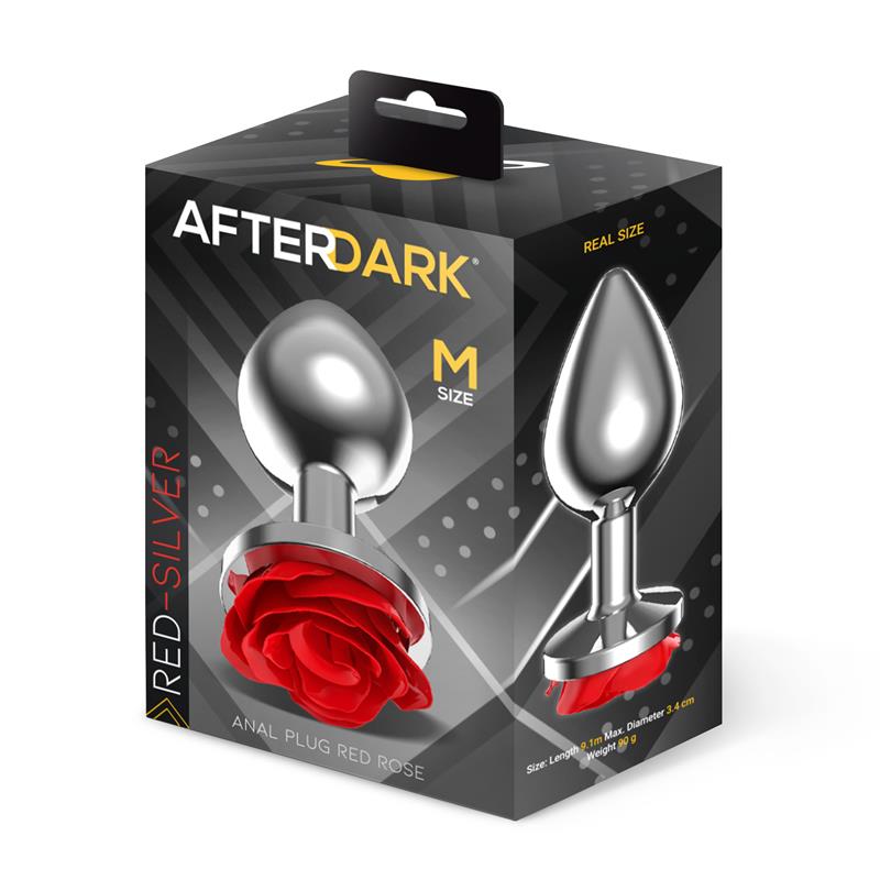 AFTERDARK Plug Anal de Metal con Rosa Roja en la Base Talla M