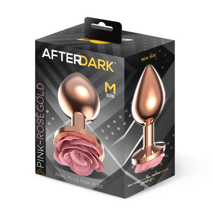 AFTERDARK Plug Anal de Metal Oro Rosa con Rosa Rosa en la Base Talla M