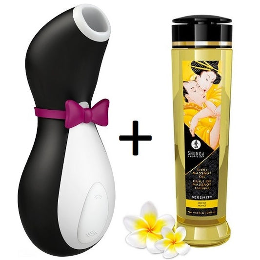 Pack Sensaciones Deluxe · Satisfyer Pro Penguin Next Gen + Aceite Shunga Monoi Serenity