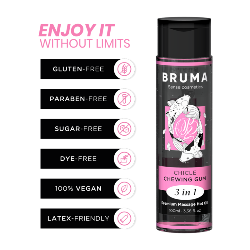 BRUMA Aceite de Masaje Premium Efecto Calor Sabor Chicle 100 ml