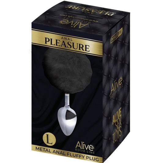 ALIVE Anal Pleasure Plug Liso Metal Pompón Negro Talla L