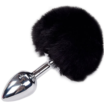 ALIVE Anal Pleasure Plug Liso Metal Pompón Negro Talla S
