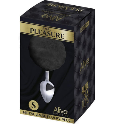 ALIVE Anal Pleasure Plug Liso Metal Pompón Negro Talla S