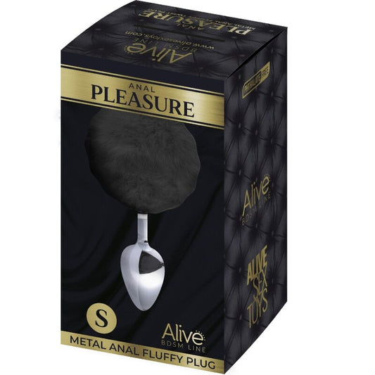 ALIVE Anal Pleasure Plug Liso Metal Pompón Negro Talla S
