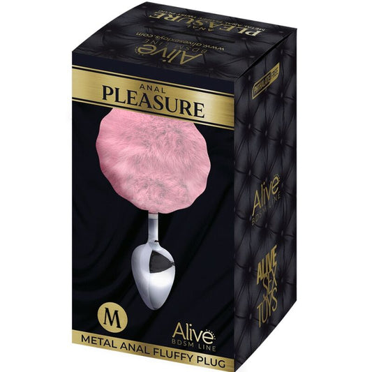 ALIVE Anal Pleasure Plug Liso Metal Pompón Rosa Talla M