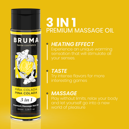 BRUMA Aceite de Masaje Premium Efecto Calor Sabor Piña Colada 100 ml