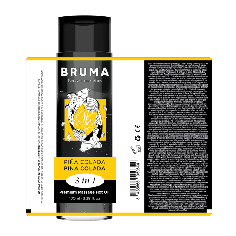 BRUMA Aceite de Masaje Premium Efecto Calor Sabor Piña Colada 100 ml