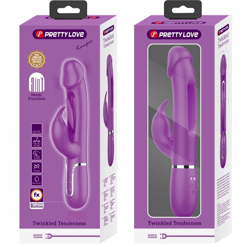 PRETTY LOVE Kampas Vibrador Rabbit Multifunción 3 en 1 Morado