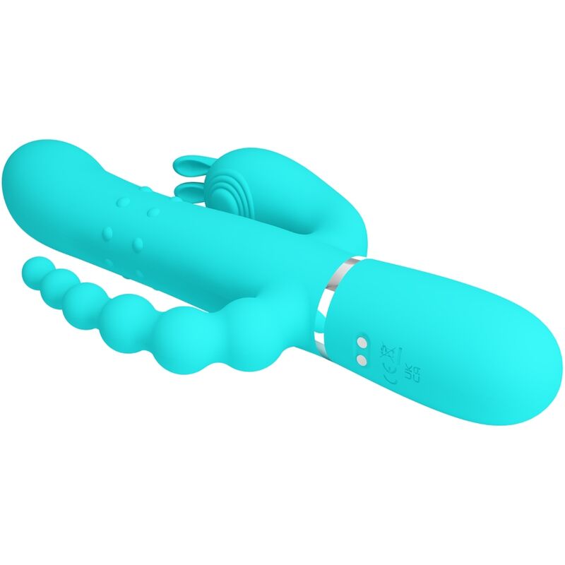 PRETTYLOVE Cammy Triple Vibrador Rabbit Multifunción 4 en 1 Azul