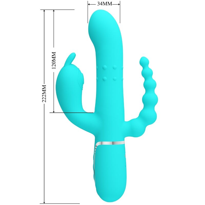 PRETTYLOVE Cammy Triple Vibrador Rabbit Multifunción 4 en 1 Azul