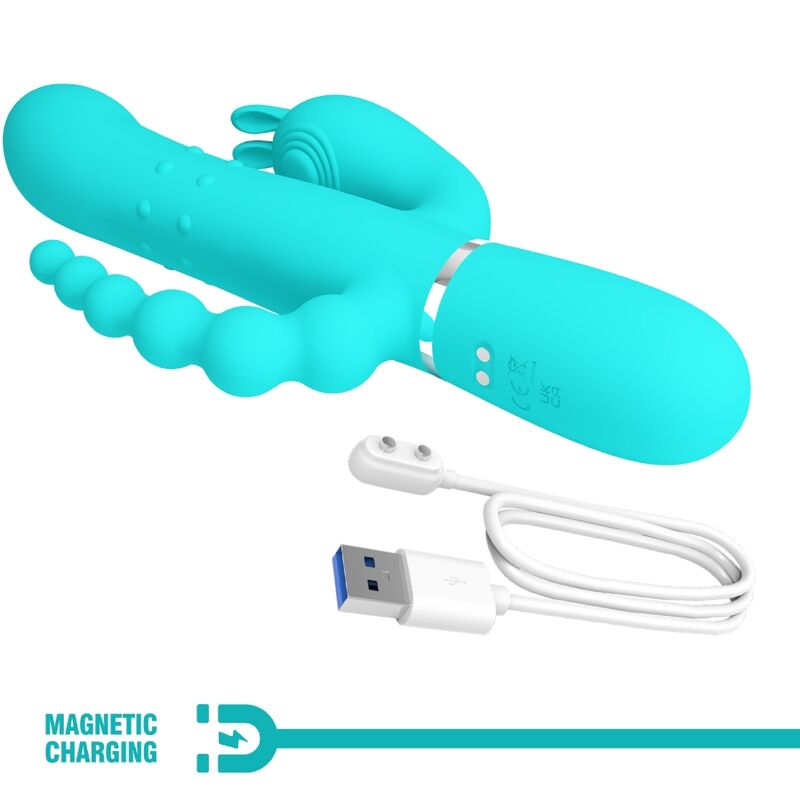 PRETTYLOVE Cammy Triple Vibrador Rabbit Multifunción 4 en 1 Azul