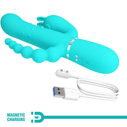 PRETTYLOVE Cammy Triple Vibrador Rabbit Multifunción 4 en 1 Azul