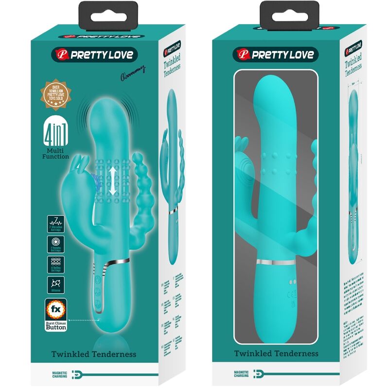 PRETTYLOVE Cammy Triple Vibrador Rabbit Multifunción 4 en 1 Azul