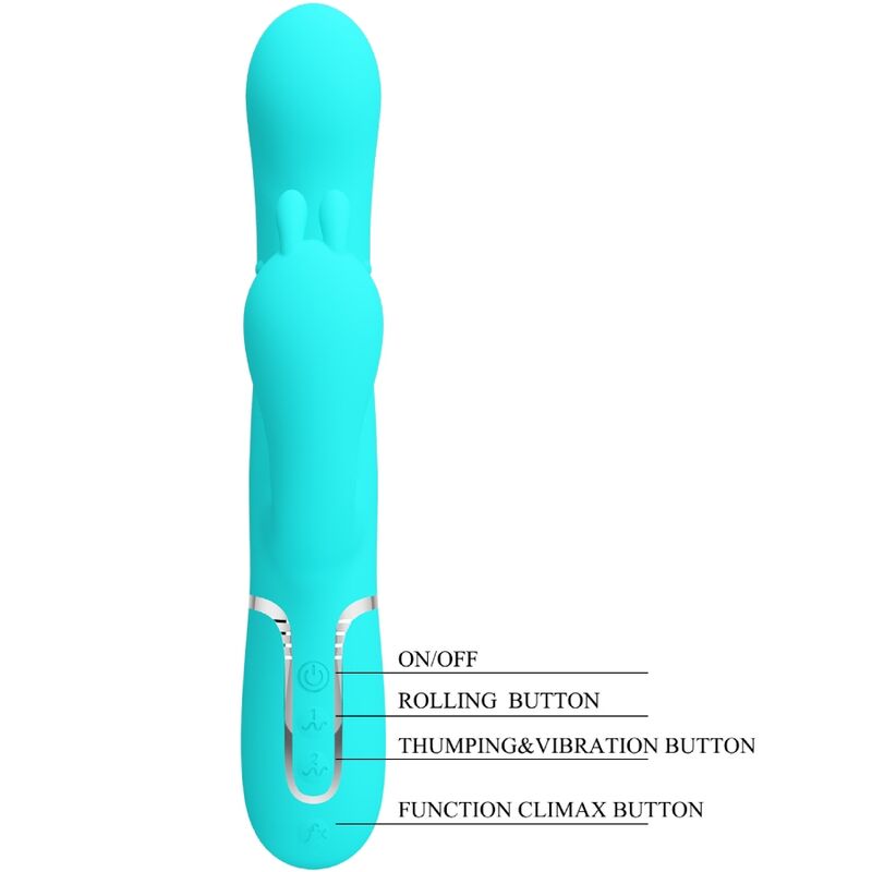 PRETTYLOVE Cammy Triple Vibrador Rabbit Multifunción 4 en 1 Azul
